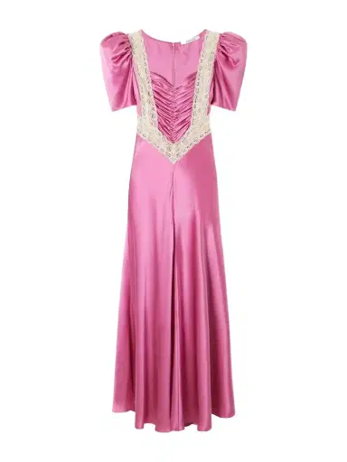 Rodarte Ruched Embroidered Lace-trimmed Silk-twill Maxi Dress | Thumbnail 1