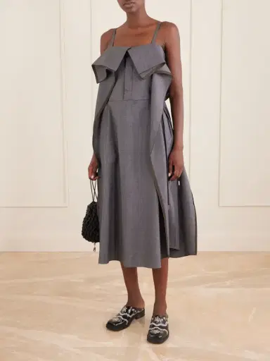 Sacai Pleated Ruffled Wool Midi Dress | Thumbnail 2 Sacai Pleated Ruffled Wool Midi Dress | Thumbnail 2