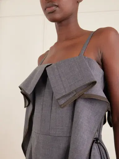 Sacai Pleated Ruffled Wool Midi Dress | Thumbnail 4 Sacai Pleated Ruffled Wool Midi Dress | Thumbnail 4