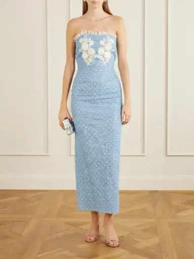Rodarte Appliquéd Sequin-embellished Lace-trimmed Denim Midi Dress | Thumbnail 2