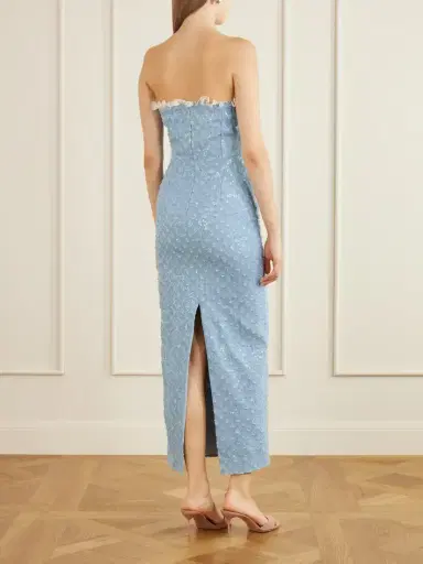 Rodarte Appliquéd Sequin-embellished Lace-trimmed Denim Midi Dress | Thumbnail 3