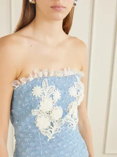 Rodarte Appliquéd Sequin-embellished Lace-trimmed Denim Midi Dress | Thumbnail 4