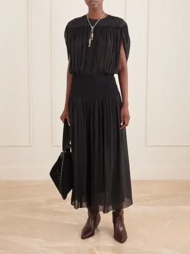 Isabel Marant Nesrine Bead-embellished Pleated Smocked Silk Maxi Dress | Thumbnail 2 Isabel Marant Nesrine Bead-embellished Pleated Smocked Silk Maxi Dress | Thumbnail 2