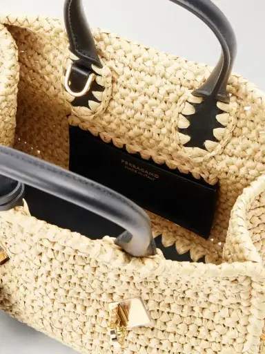 Ferragamo Hug Leather-trimmed Raffia Mini Shoulder Bag | Thumbnail 6