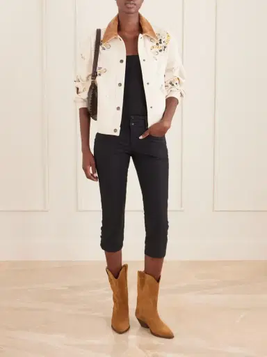 Isabel Marant Lavine Leather-trimmed Embellished Embroidered Denim Jacket | Thumbnail 2