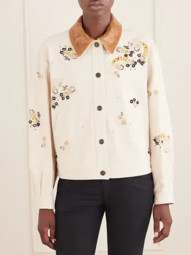 Isabel Marant Lavine Leather-trimmed Embellished Embroidered Denim Jacket | Thumbnail 3