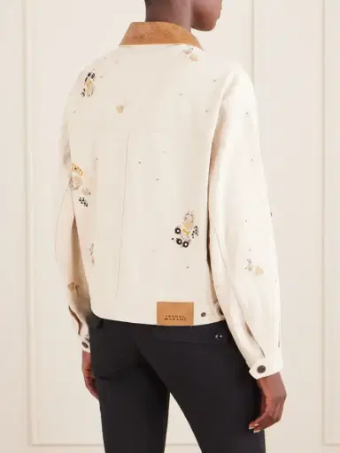 Isabel Marant Lavine Leather-trimmed Embellished Embroidered Denim Jacket | Thumbnail 4