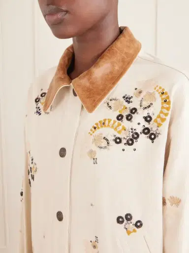 Isabel Marant Lavine Leather-trimmed Embellished Embroidered Denim Jacket | Thumbnail 5