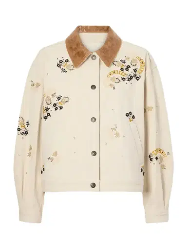 Isabel Marant Lavine Leather-trimmed Embellished Embroidered Denim Jacket | Thumbnail 1