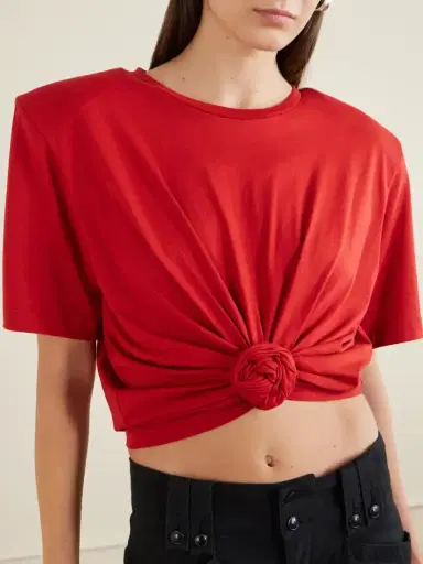 Magda Butrym Knotted Cropped Cotton-blend Jersey T-shirt | Thumbnail 4 Magda Butrym Knotted Cropped Cotton-blend Jersey T-shirt | Thumbnail 4