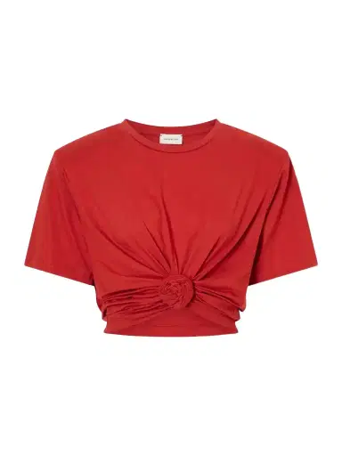 Magda Butrym Knotted Cropped Cotton-blend Jersey T-shirt | Thumbnail 1 Magda Butrym Knotted Cropped Cotton-blend Jersey T-shirt | Thumbnail 1