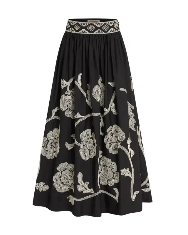 Emporio Sirenuse Ombretta Skirt with Peony Embroidery