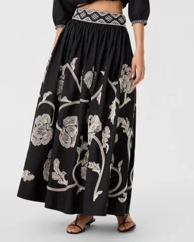 Emporio Sirenuse Ombretta Skirt with Peony Embroidery | Thumbnail 9
