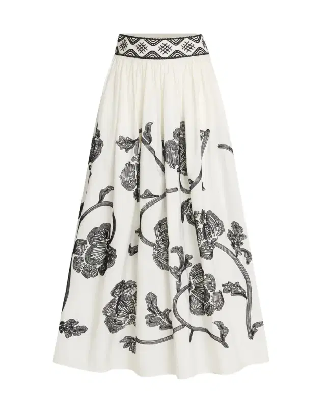 Emporio Sirenuse Ombretta Skirt with Peony Embroidery