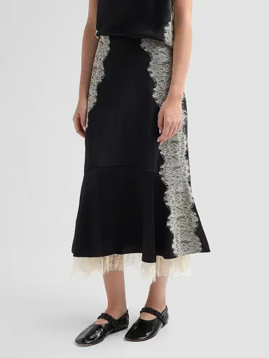Cinq à Sept Women's Esme Satin Liore Midi Skirt - Black Gardenia | Thumbnail 4 Cinq à Sept Women's Esme Satin Liore Midi Skirt - Black Gardenia | Thumbnail 4