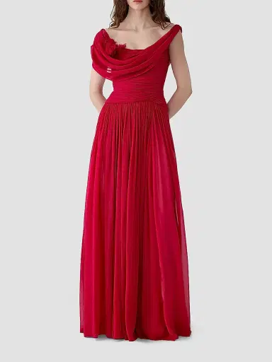 Carolina Herrera Women's Draped Silk Pleated Gown - Cranberry - Size 10 | Thumbnail 2
