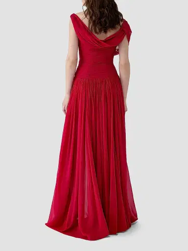 Carolina Herrera Women's Draped Silk Pleated Gown - Cranberry - Size 10 | Thumbnail 4