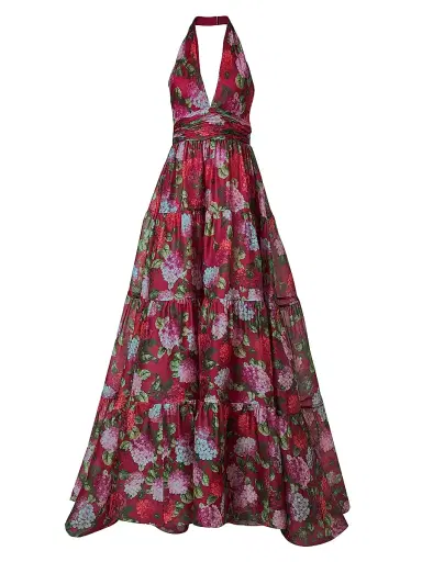 Carolina Herrera Women's Floral Halterneck Tiered Gown - Cranberry Multi - Size 12 | Thumbnail 1 Carolina Herrera Women's Floral Halterneck Tiered Gown - Cranberry Multi - Size 12 | Thumbnail 1