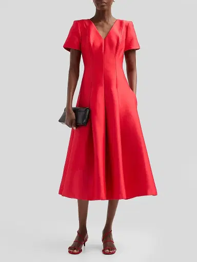 BADGLEY MISCHKA Women's Stretch Mikado V-Neck Midi Dress - Red - Size 16 | Thumbnail 2