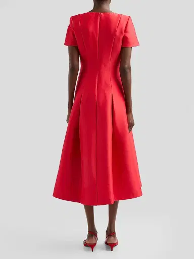 BADGLEY MISCHKA Women's Stretch Mikado V-Neck Midi Dress - Red - Size 16 | Thumbnail 3
