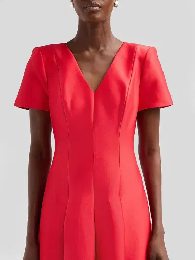 BADGLEY MISCHKA Women's Stretch Mikado V-Neck Midi Dress - Red - Size 16 | Thumbnail 5