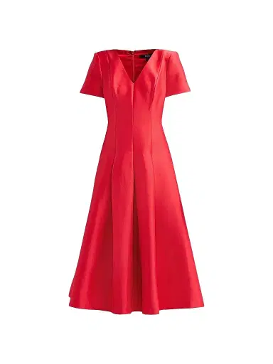 BADGLEY MISCHKA Women's Stretch Mikado V-Neck Midi Dress - Red - Size 16 | Thumbnail 1