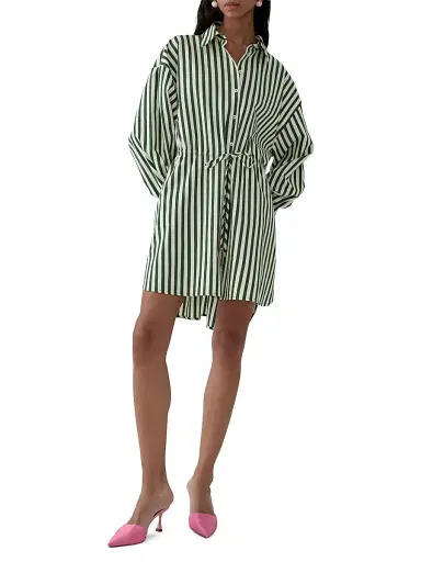 Carolina Herrera Women's Striped Long-Sleeve Mini Shirtdress - Ivory Racing Green - Size 12 | Thumbnail 2 Carolina Herrera Women's Striped Long-Sleeve Mini Shirtdress - Ivory Racing Green - Size 12 | Thumbnail 2