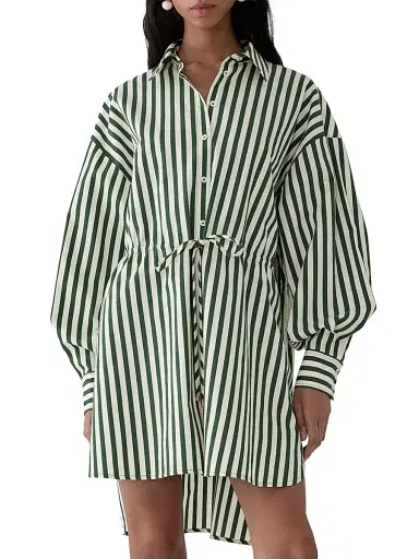 Carolina Herrera Women's Striped Long-Sleeve Mini Shirtdress - Ivory Racing Green - Size 12 | Thumbnail 3 Carolina Herrera Women's Striped Long-Sleeve Mini Shirtdress - Ivory Racing Green - Size 12 | Thumbnail 3