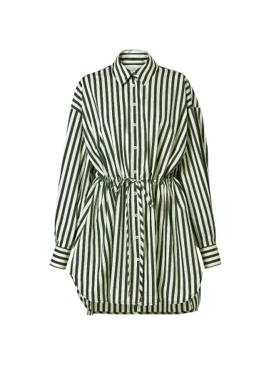 Carolina Herrera Women's Striped Long-Sleeve Mini Shirtdress - Ivory Racing Green - Size 12 | Thumbnail 1 Carolina Herrera Women's Striped Long-Sleeve Mini Shirtdress - Ivory Racing Green - Size 12 | Thumbnail 1