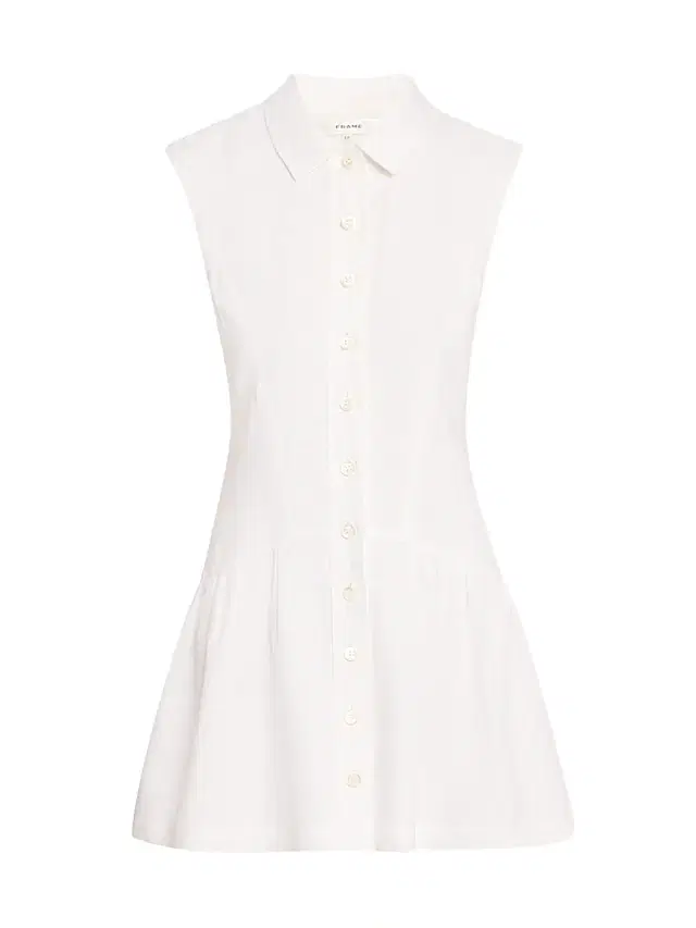 FRAME Women's Linen Cap-Sleeve Mini-Shirtdress - White