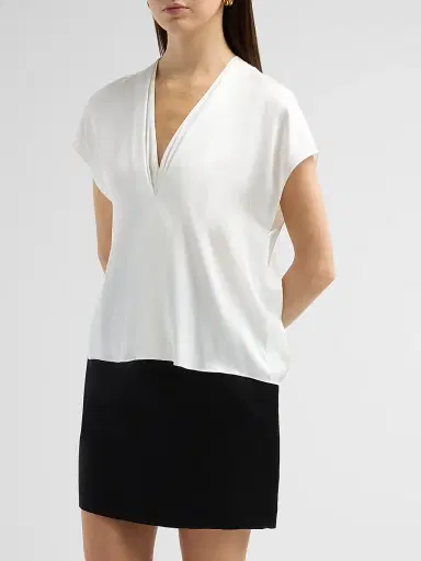 Vince Women's Double V-Neck Silk-Blend Top - Off White - Size XXS | Thumbnail 4
