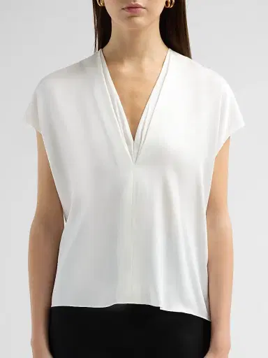 Vince Women's Double V-Neck Silk-Blend Top - Off White - Size XXS | Thumbnail 5
