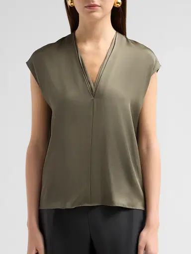 Vince Women's Double V-Neck Silk-Blend Top | Thumbnail 5 Vince Women's Double V-Neck Silk-Blend Top | Thumbnail 5
