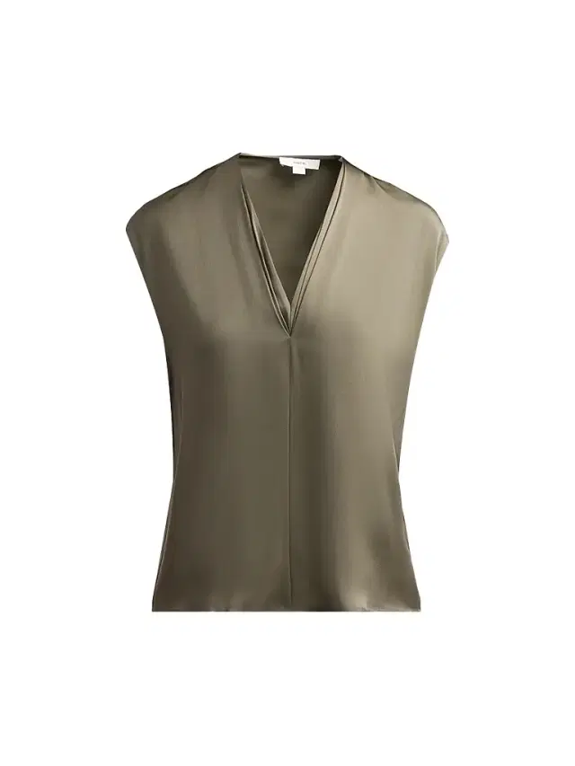 Vince Women's Double V-Neck Silk-Blend Top - Peg Pine Grove