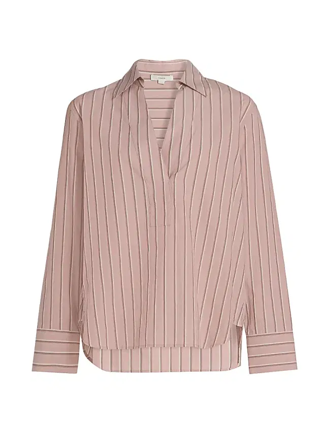 Vince Women's Relaxed Striped Cotton Long-Sleeve Shirt - Pale Peony