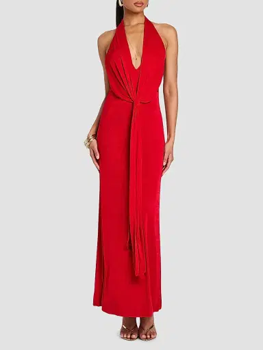 SEROYA Women's Kayla Knot-Front Open-Back Maxi Dress | Thumbnail 4 SEROYA Women's Kayla Knot-Front Open-Back Maxi Dress | Thumbnail 4