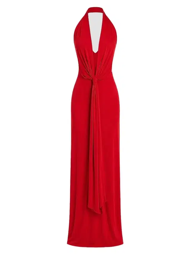 SEROYA Women's Kayla Knot-Front Open-Back Maxi Dress - Derby Red