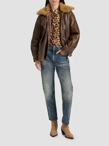 R13 Women's Leather Bomber Jacket - Brown - Size Small | Thumbnail 2
