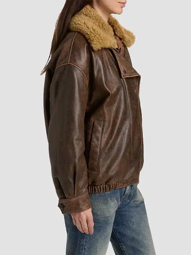 R13 Women's Leather Bomber Jacket - Brown - Size Small | Thumbnail 4