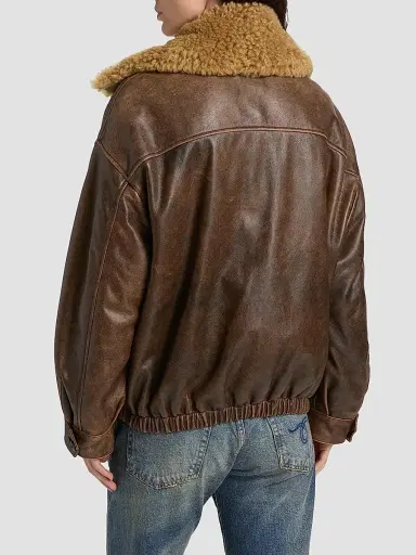 R13 Women's Leather Bomber Jacket - Brown - Size Small | Thumbnail 5