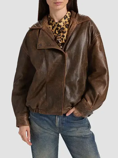 R13 Women's Leather Bomber Jacket - Brown - Size Small | Thumbnail 6