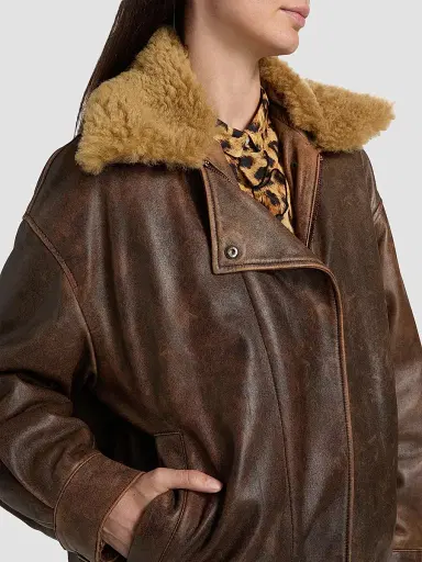 R13 Women's Leather Bomber Jacket - Brown - Size Small | Thumbnail 7