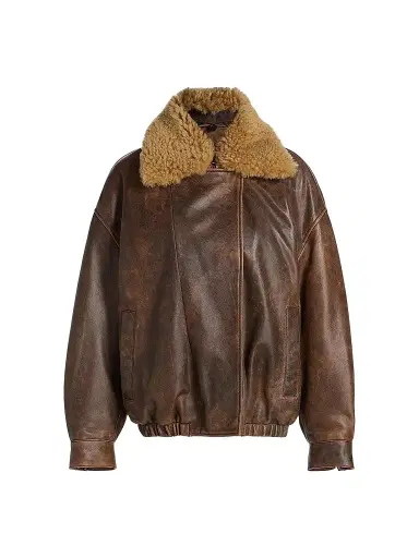 R13 Women's Leather Bomber Jacket - Brown - Size Small | Thumbnail 1
