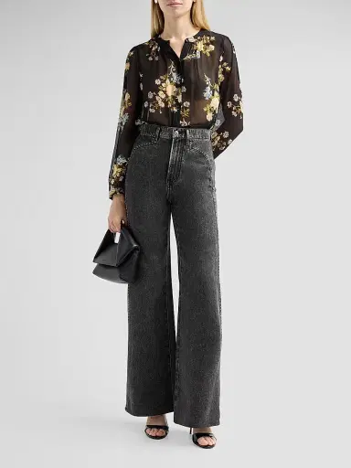 Veronica Beard Women's Ashlynn Floral Silk Blouse - Black Multi - Size 16 | Thumbnail 2