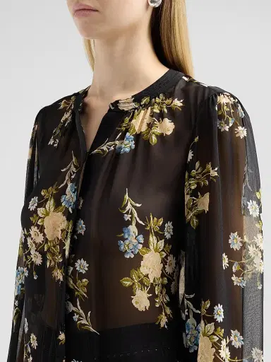 Veronica Beard Women's Ashlynn Floral Silk Blouse - Black Multi - Size 16 | Thumbnail 5