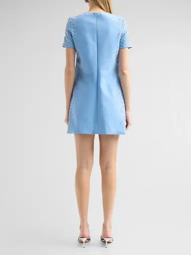 Oscar de la Renta Women's Crystal-Embellished Wool-Blend Shift Mini Dress - Talc Blue | Thumbnail 3