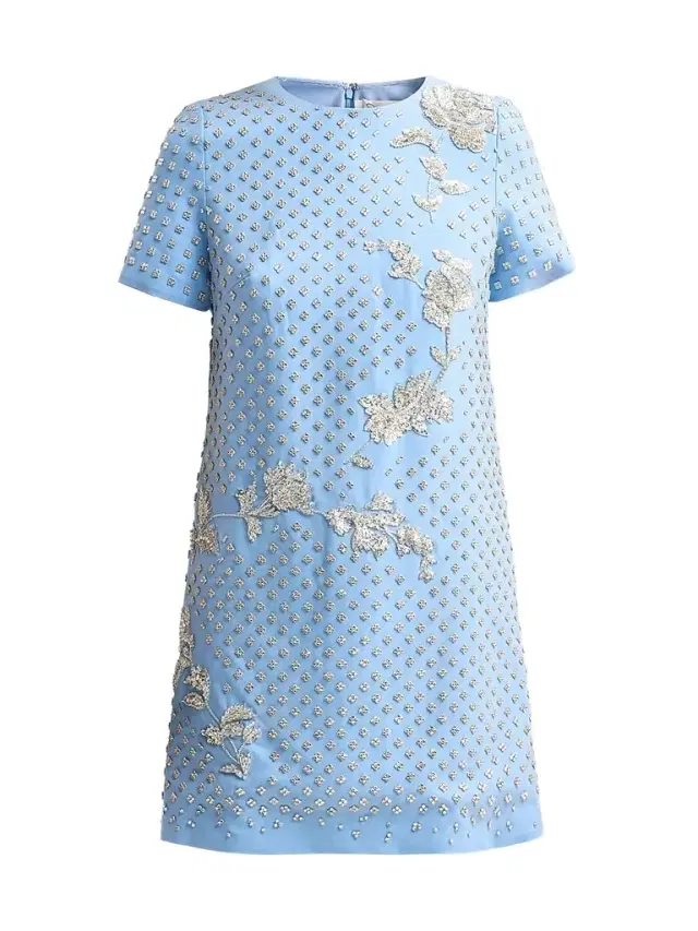 Oscar de la Renta Women's Crystal-Embellished Wool-Blend Shift Mini Dress - Talc Blue