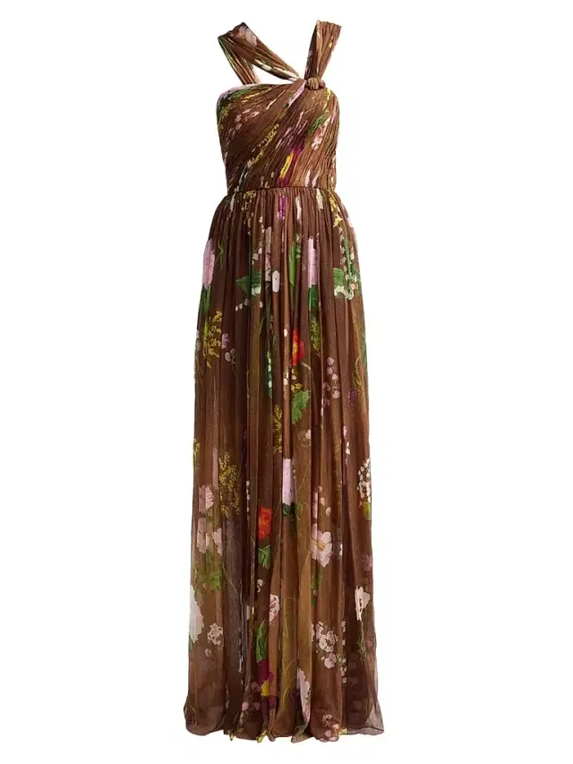 Oscar de la Renta Women's Mixed Botanical Silk Chiffon Gown - Brown Multi