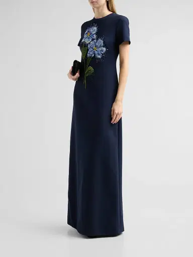 Oscar de la Renta Women's Floral Beaded Chine Embroidered Caftan | Thumbnail 4 Oscar de la Renta Women's Floral Beaded Chine Embroidered Caftan | Thumbnail 4