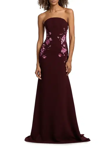 Naeem Khan Women's Floral-Appliqué Crepe Strapless Fit & Flare Gown - Bordeaux Pink | Thumbnail 3